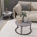 Table basse gigogne ronde en pierre frittée - Ensemble de 2
