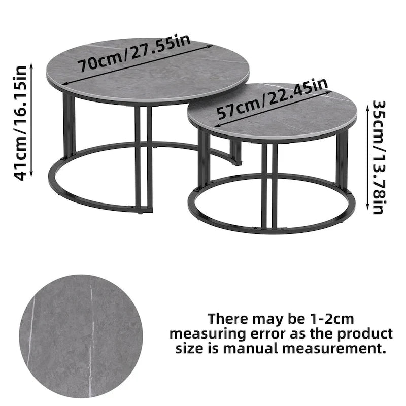 Table basse gigogne ronde en pierre frittée - Ensemble de 2
