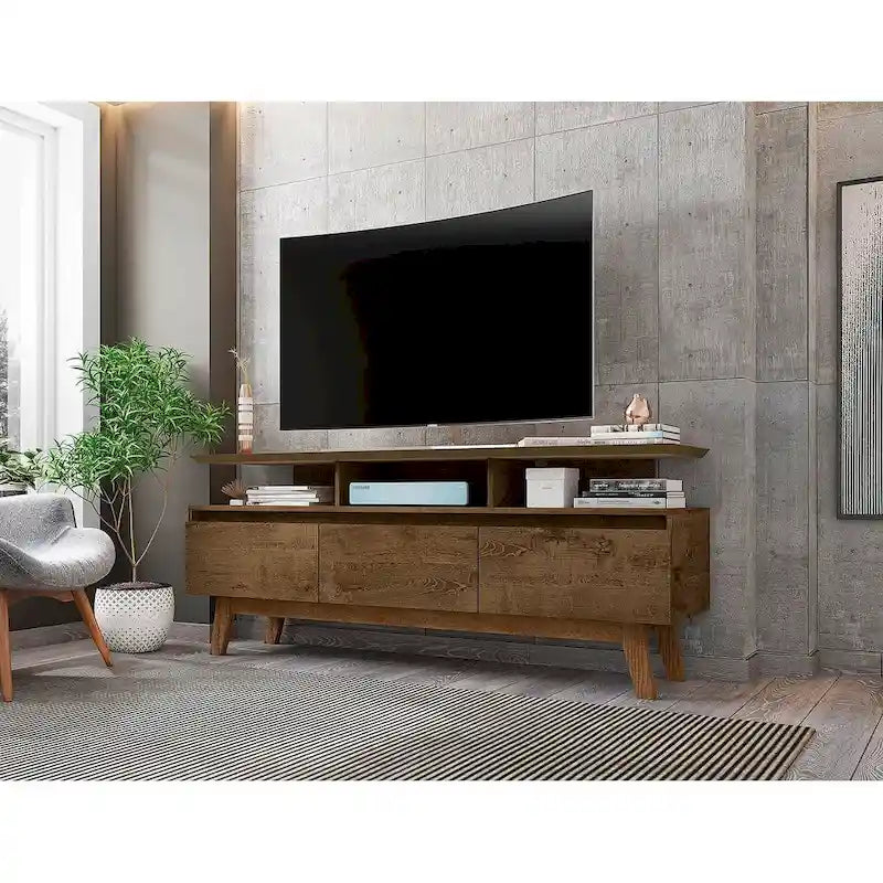 Yonkers Mid Century Modern Wood . Media Console Cabinet