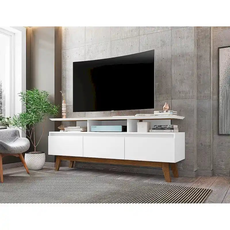 Yonkers Mid Century Modern Wood . Media Console Cabinet