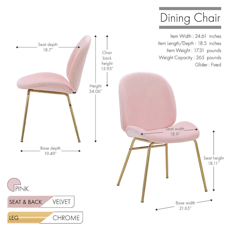 Chaise de salle à manger Porthos Home Cace en velours et pieds dorés