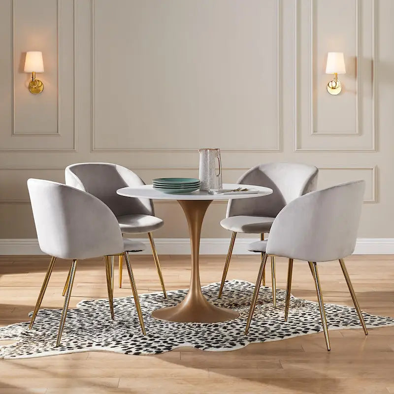 JASIWAY Modern Faux Marble Top Iron Pedestal Dining Table