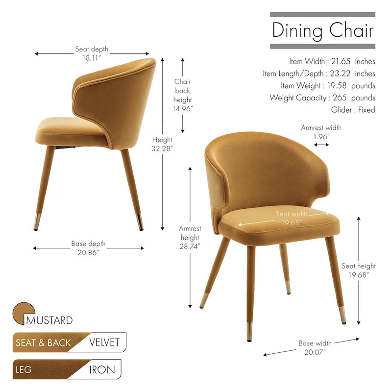 Chaises de salle à manger Porthos Home Ryn en velours avec garniture dorée, lot de 2