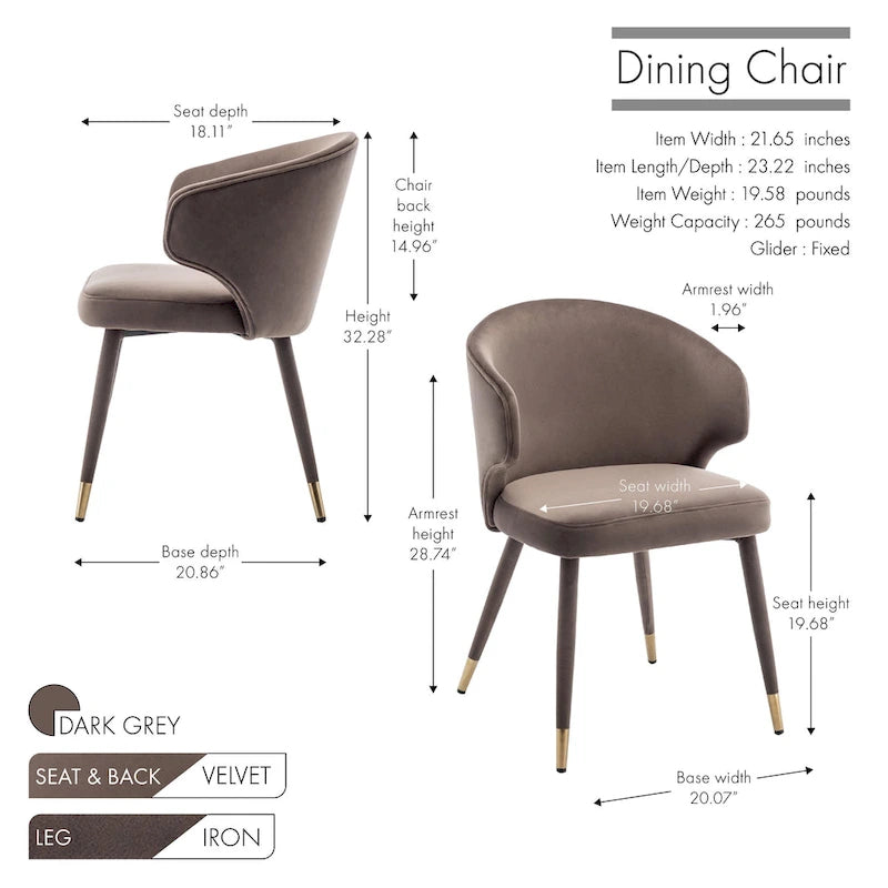 Chaises de salle à manger Porthos Home Ryn en velours avec garniture dorée, lot de 2