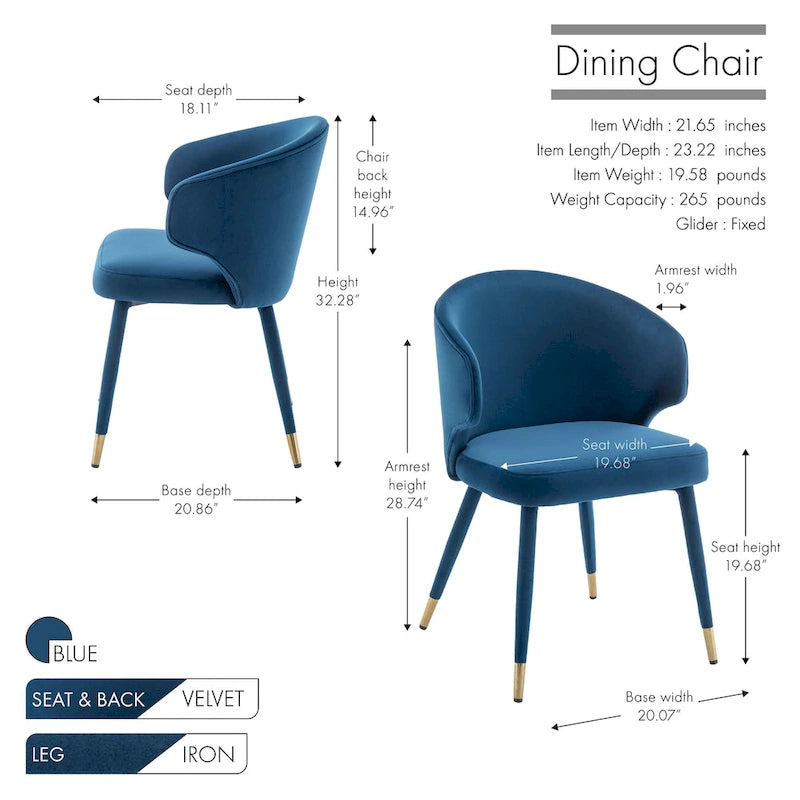 Chaises de salle à manger Porthos Home Ryn en velours avec garniture dorée, lot de 2