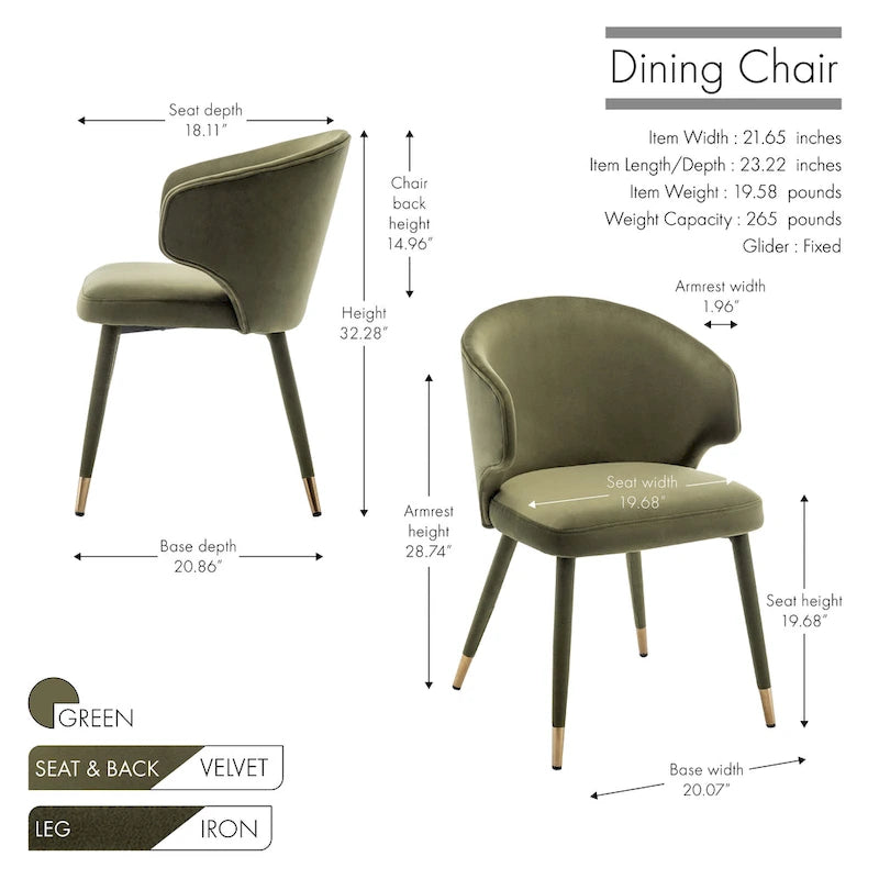 Chaises de salle à manger Porthos Home Ryn en velours avec garniture dorée, lot de 2