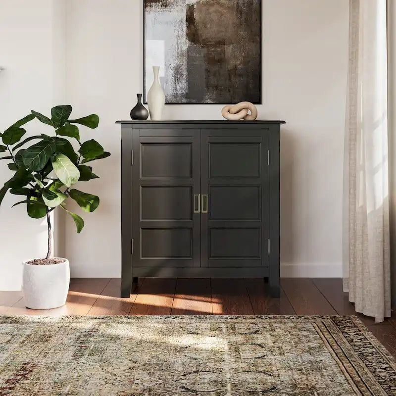WYNDENHALL Portland SOLID WOOD 30 inch Wide Transitional Low Storage Cabinet - 30w x 14d x 31h