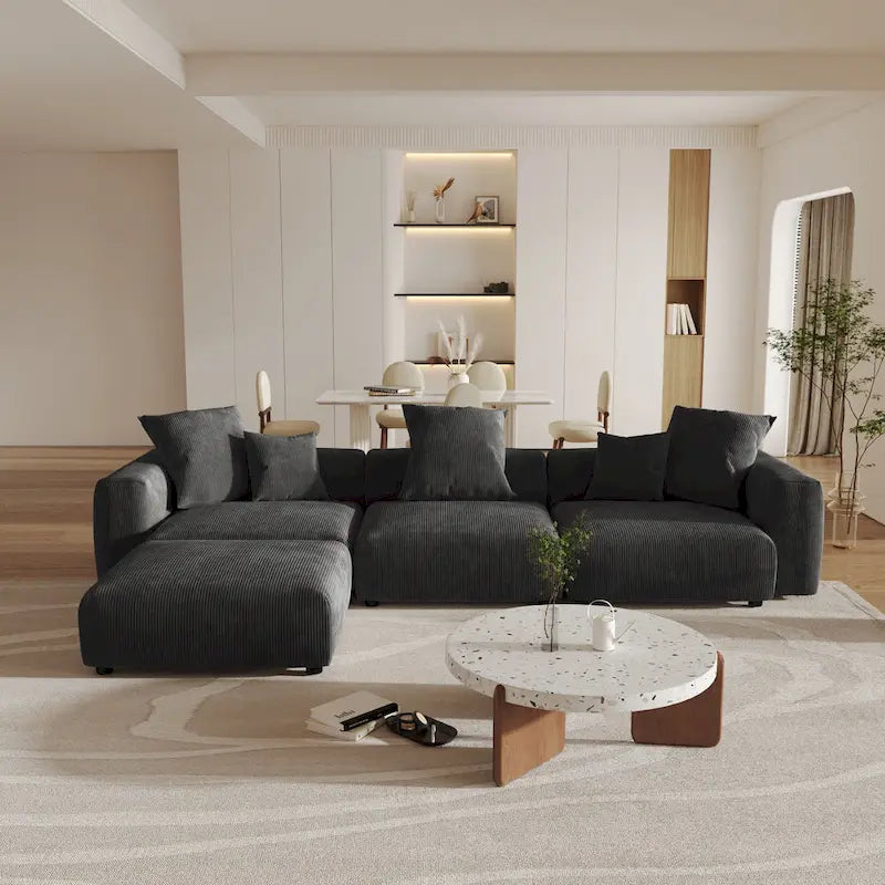 141.73  Corduroy Large Reversible Modular Sectional Sofa L-Shape Couch with Otoman and Pillow
