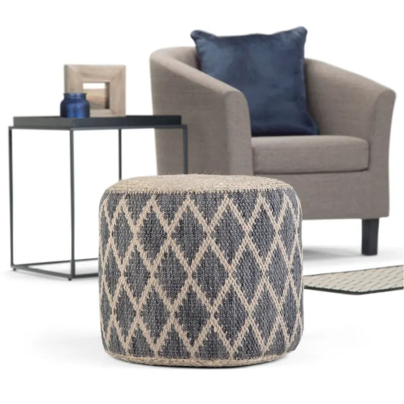 WYNDENHALL Nesbitt Boho Round Pouf, Natural Woven Braided Jute