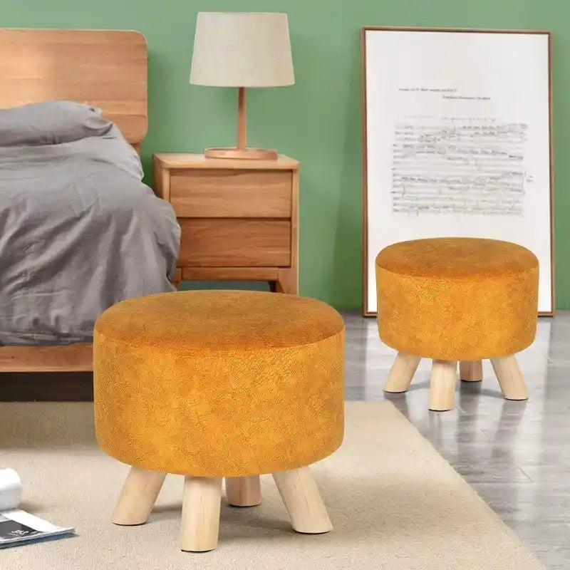 Repose-pieds rond en velours Adeco avec pieds antidérapants