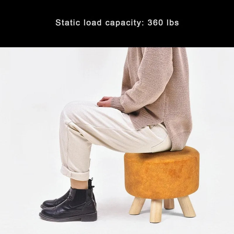 Repose-pieds rond en velours Adeco avec pieds antidérapants