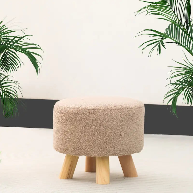 Repose-pieds rond en velours Adeco avec pieds antidérapants