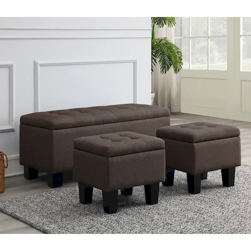 Banc coffre capitonné Mid-Century Modern avec plateau relevable