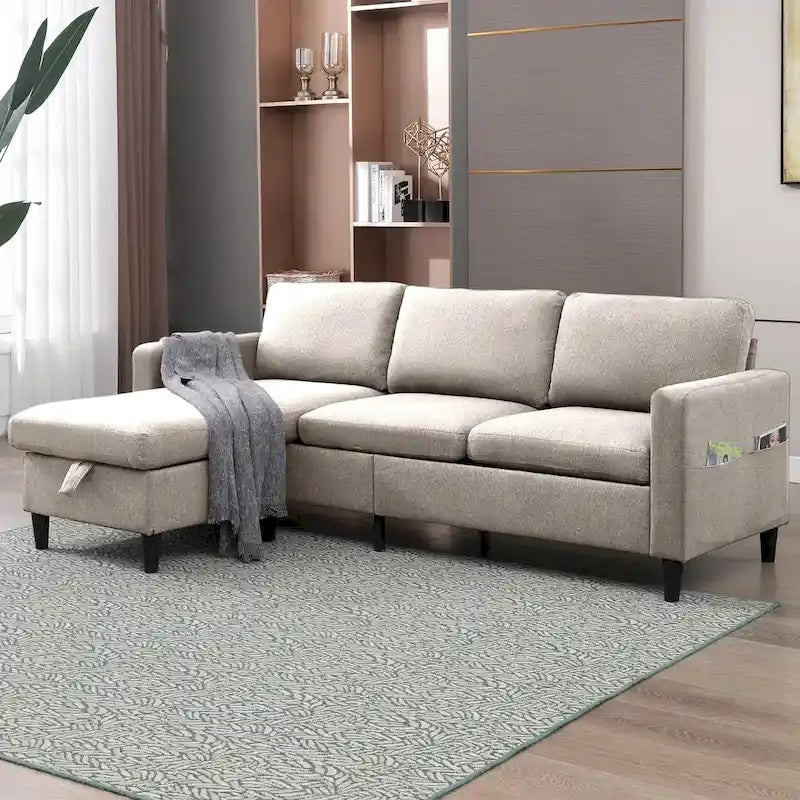 Canapé d'angle convertible 3 places Mixoy avec pouf de rangement, méridienne réversible - 85,83 po x 27,95 po x 30,71 po