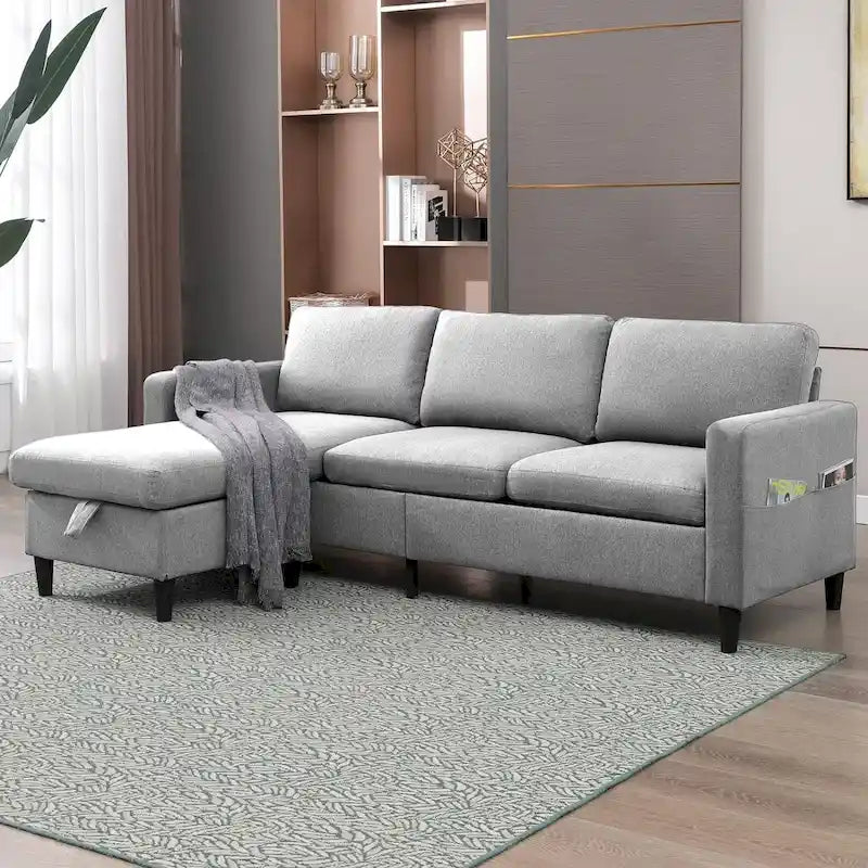 Canapé d'angle convertible 3 places Mixoy avec pouf de rangement, méridienne réversible - 85,83 po x 27,95 po x 30,71 po