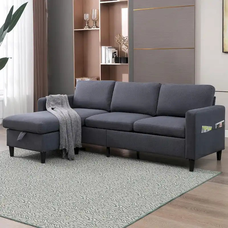 Canapé d'angle convertible 3 places Mixoy avec pouf de rangement, méridienne réversible - 85,83 po x 27,95 po x 30,71 po