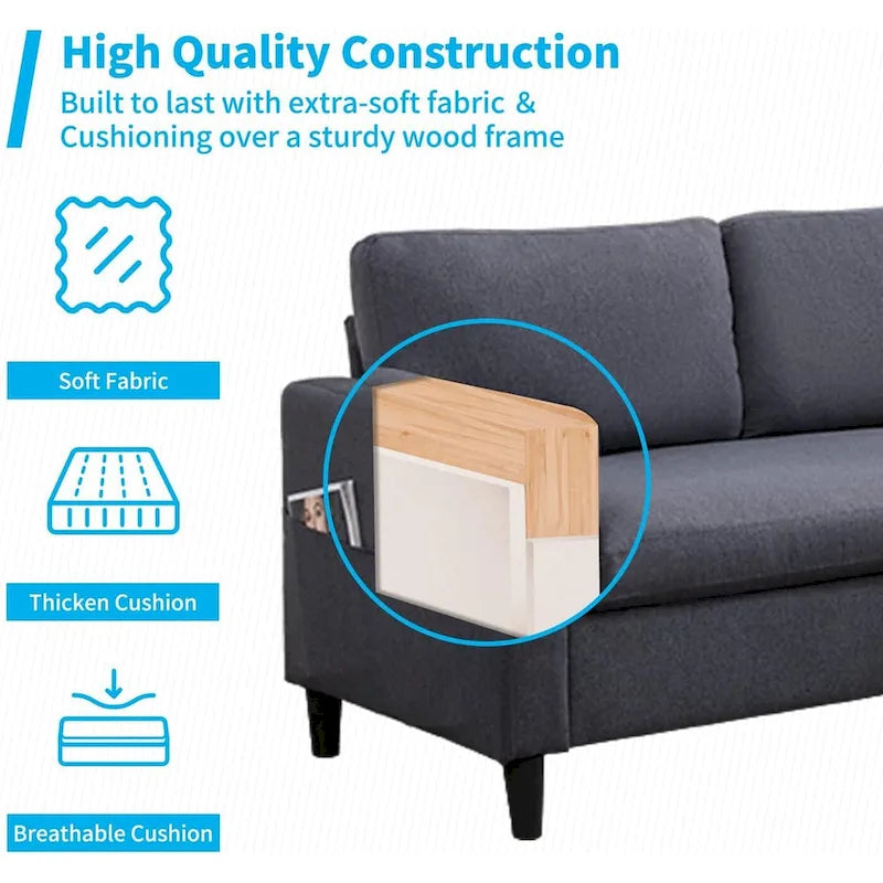 Canapé d'angle convertible 3 places Mixoy avec pouf de rangement, méridienne réversible - 85,83 po x 27,95 po x 30,71 po