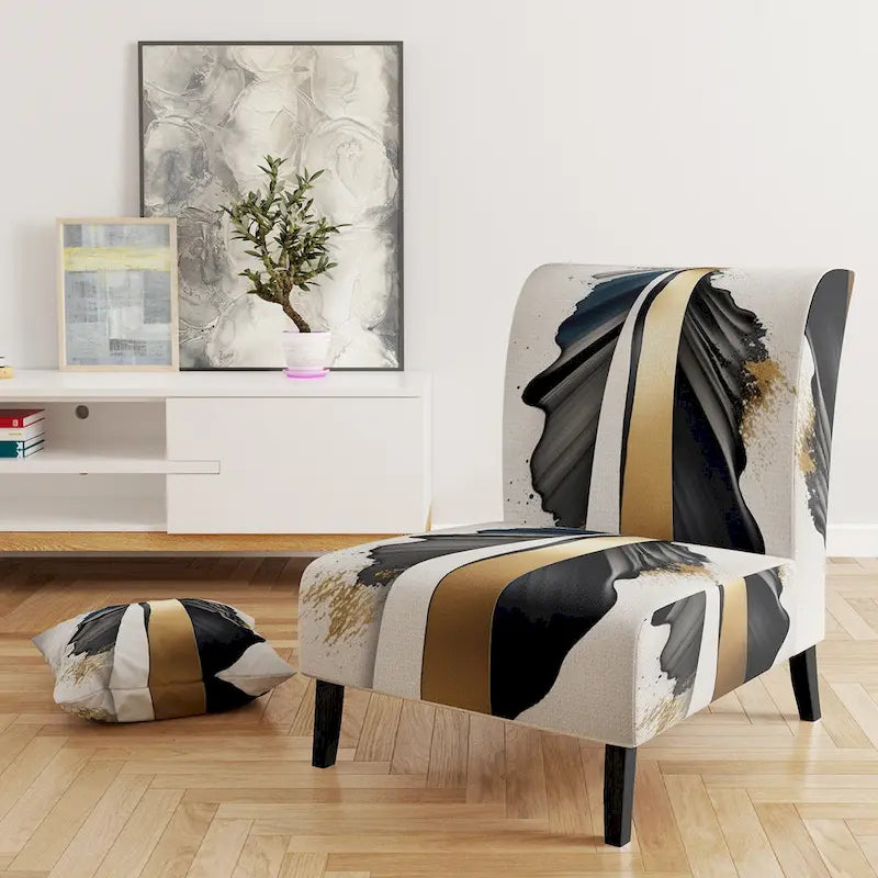 Designart Black And Gold Cubic Expression VII Upholstered Modern & Contemporary Accent Chair and Modern Arm Chair