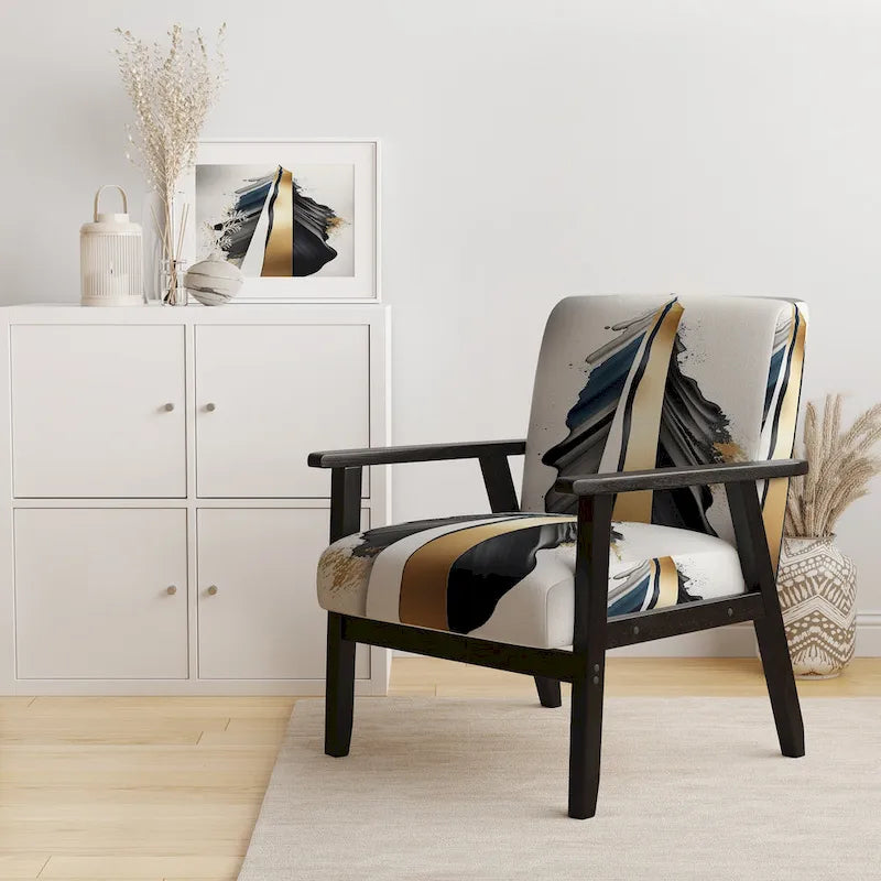 Designart Black And Gold Cubic Expression VII Upholstered Modern & Contemporary Accent Chair and Modern Arm Chair
