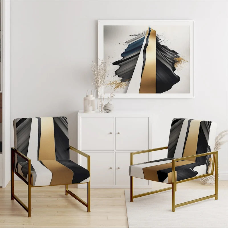 Designart Black And Gold Cubic Expression VII Upholstered Modern & Contemporary Accent Chair and Modern Arm Chair