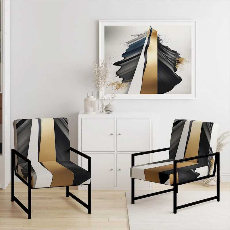 Designart Black And Gold Cubic Expression VII Upholstered Modern & Contemporary Accent Chair and Modern Arm Chair