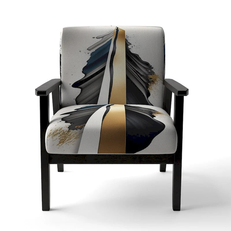 Designart Black And Gold Cubic Expression VII Upholstered Modern & Contemporary Accent Chair and Modern Arm Chair