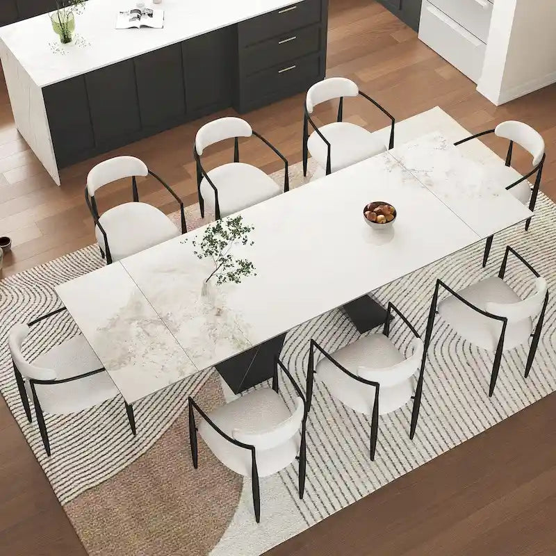 110.24 Inch Modern Minimalist 9 - Piece Extendable Sintered Stone Top Double Pedestal Dining Set