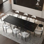 110.24 Inch Modern Minimalist 9 - Piece Extendable Sintered Stone Top Double Pedestal Dining Set