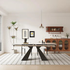 110.24 Inch Modern Minimalist 9 - Piece Extendable Sintered Stone Top Double Pedestal Dining Set