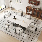 110.24 Inch Modern Minimalist 9 - Piece Extendable Sintered Stone Top Double Pedestal Dining Set