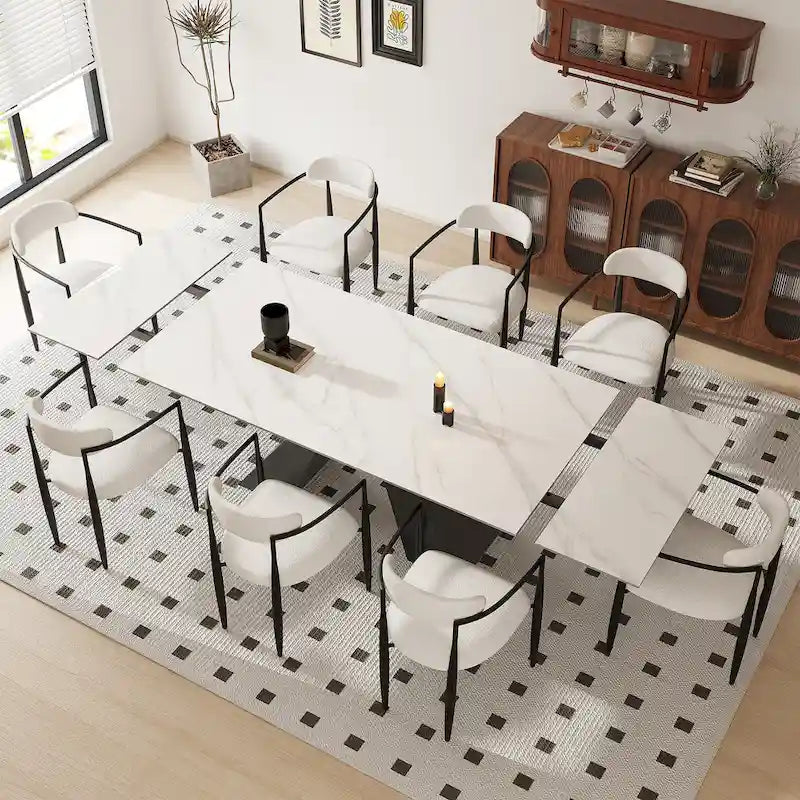 110.24 Inch Modern Minimalist 9 - Piece Extendable Sintered Stone Top Double Pedestal Dining Set