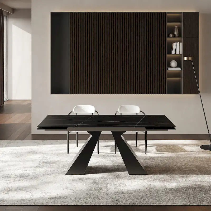 110.24 Inch Modern Minimalist 9 - Piece Extendable Sintered Stone Top Double Pedestal Dining Set