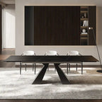 110.24 Inch Modern Minimalist 9 - Piece Extendable Sintered Stone Top Double Pedestal Dining Set