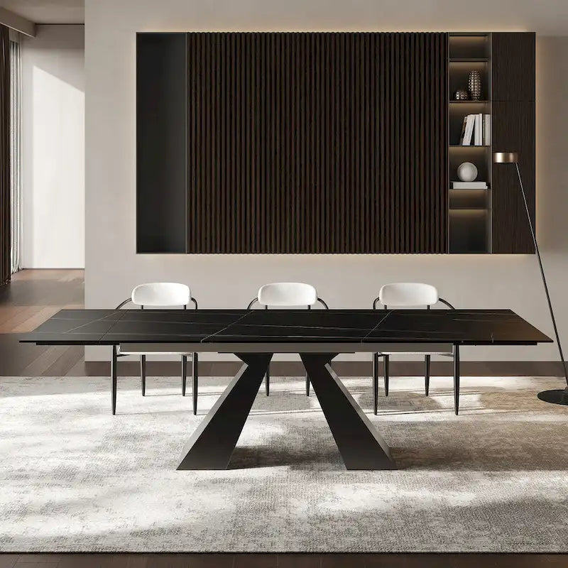 110.24 Inch Modern Minimalist 9 - Piece Extendable Sintered Stone Top Double Pedestal Dining Set