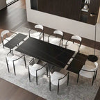 110.24 Inch Modern Minimalist 9 - Piece Extendable Sintered Stone Top Double Pedestal Dining Set