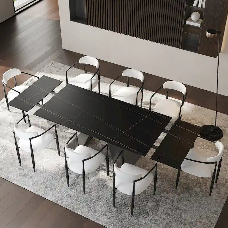 110.24 Inch Modern Minimalist 9 - Piece Extendable Sintered Stone Top Double Pedestal Dining Set