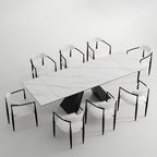 110.24 Inch Modern Minimalist 9 - Piece Extendable Sintered Stone Top Double Pedestal Dining Set