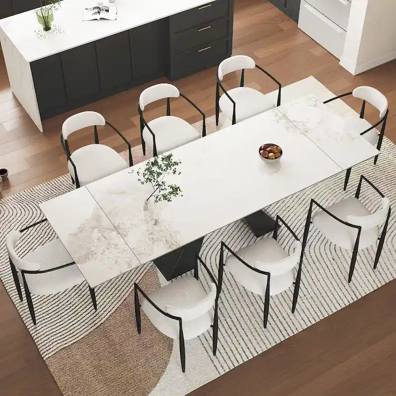 110.24 Inch Modern Minimalist 9 - Piece Extendable Sintered Stone Top Double Pedestal Dining Set