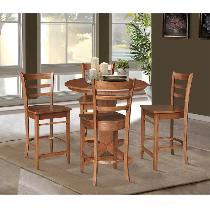 36 in Solid Wood Round Top Counter Height Dining Table with 4 Stools