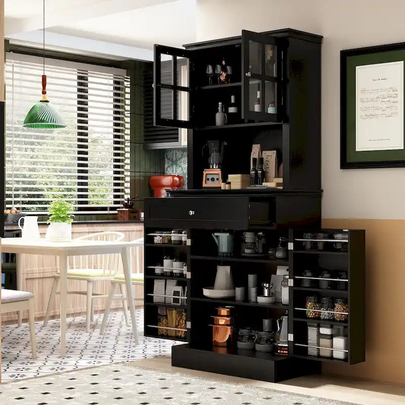 Buffet avec vaisselier, armoire de rangement de cuisine, buffet blanc
