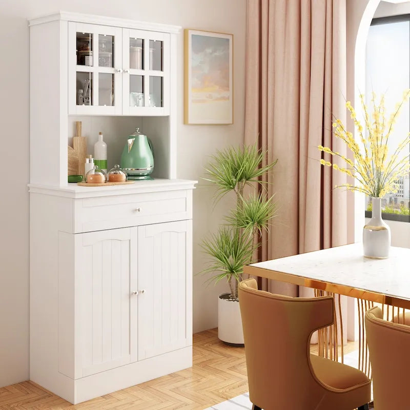 Buffet avec vaisselier, armoire de rangement de cuisine, buffet blanc