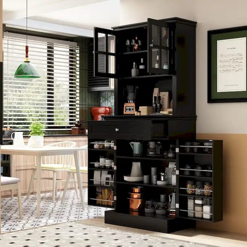 Buffet avec vaisselier, armoire de rangement de cuisine, buffet blanc