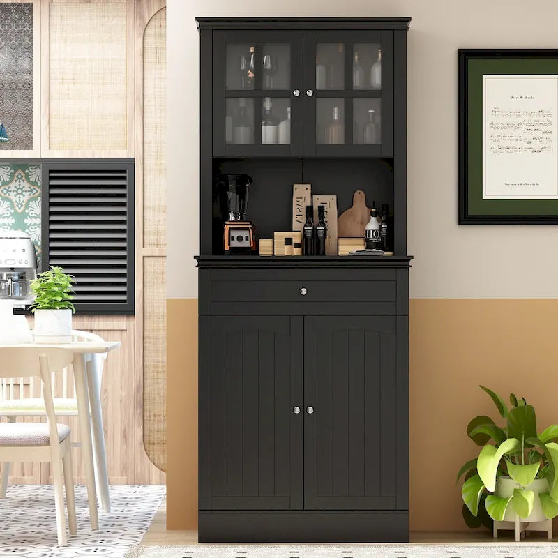 Buffet avec vaisselier, armoire de rangement de cuisine, buffet blanc