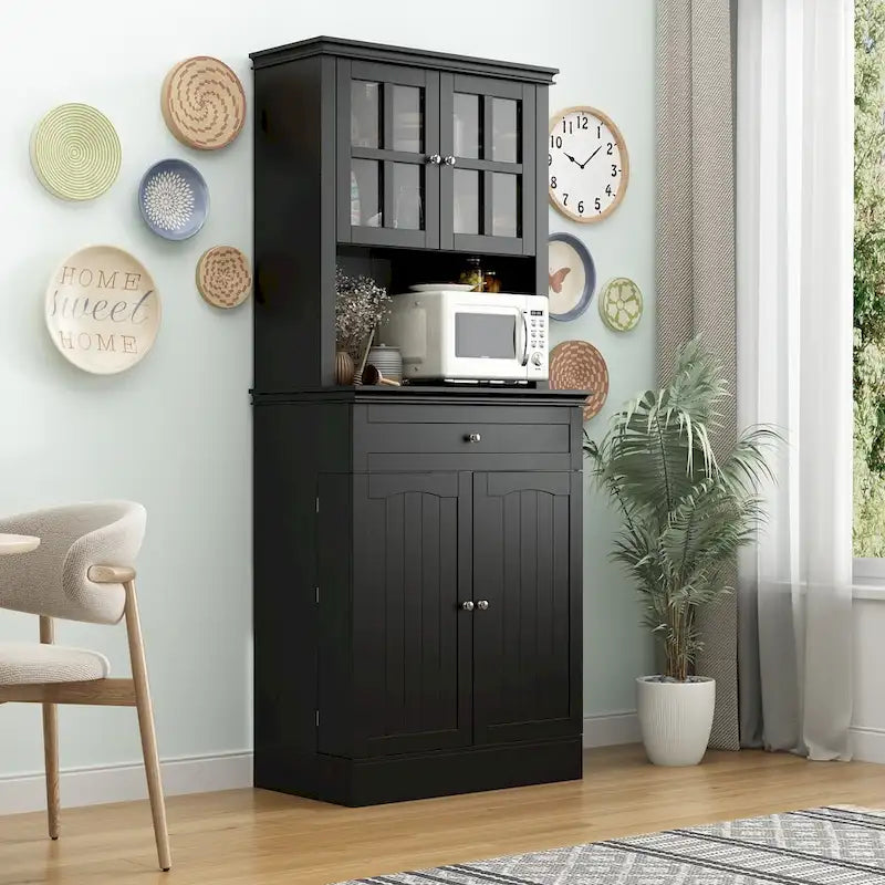 Buffet avec vaisselier, armoire de rangement de cuisine, buffet blanc