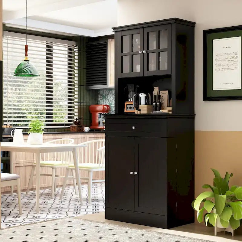 Buffet avec vaisselier, armoire de rangement de cuisine, buffet blanc