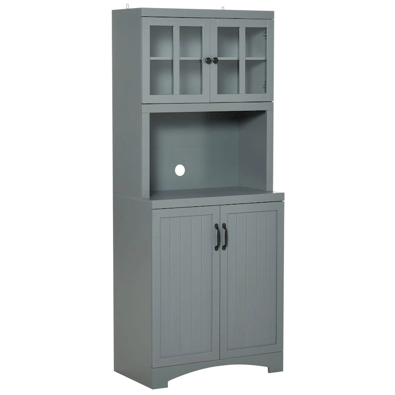 Buffet de cuisine HOMCOM avec meuble de rangement en bois et portes vitrées, et espace micro-ondes