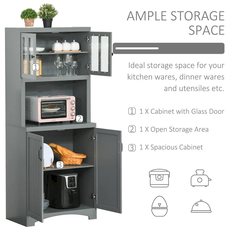 Buffet de cuisine HOMCOM avec meuble de rangement en bois et portes vitrées, et espace micro-ondes