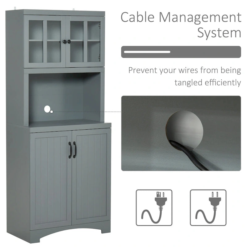Buffet de cuisine HOMCOM avec meuble de rangement en bois et portes vitrées, et espace micro-ondes
