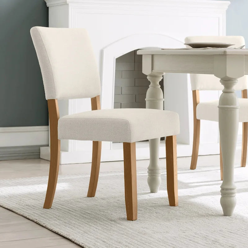 Chaise de salle à manger avec dossier rembourré et base en bois, ensemble de 2