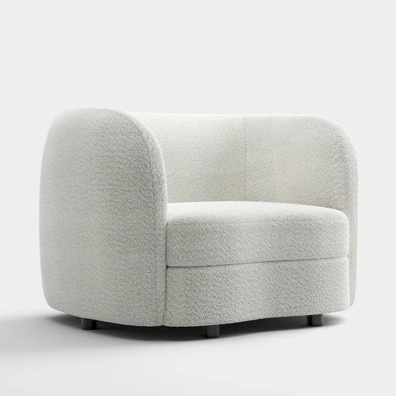 Furniture of America Ophelia Modern Curved Arms Boucle Accent Chair with Kidney Style Seat and Round Wooden Legs